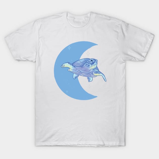 Sea Turtle Crescent Moon - Blue T-Shirt by eeliseart